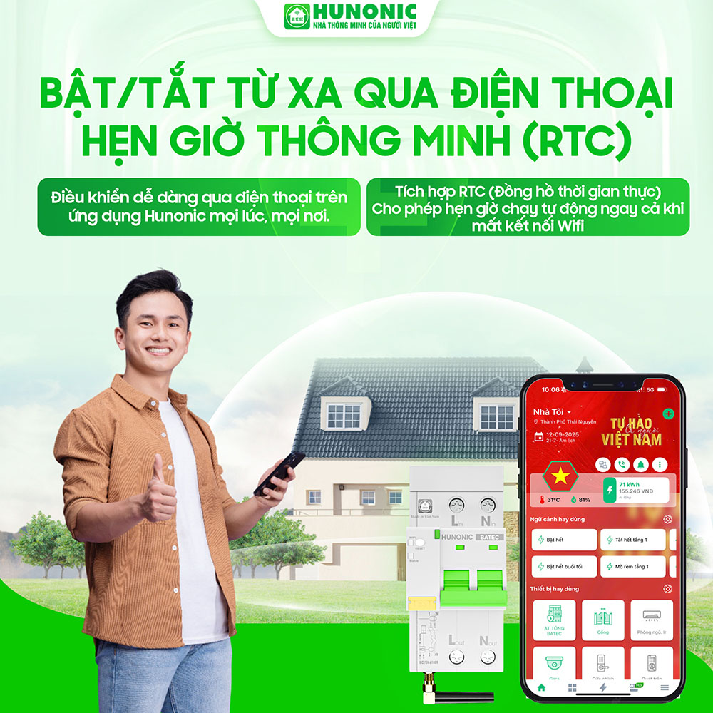 Aptomat chống giật Thông Minh HUNONIC BATEC